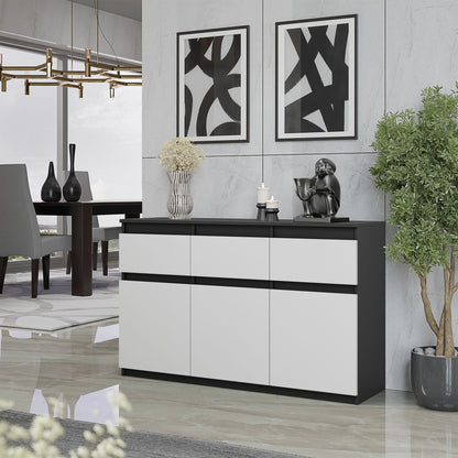 NOAH - Kommode / Sideboard mit 3 Schubladen und 3 Türen - Anthrazit Grau / Weiß Matt H75cm B120cm T35cm