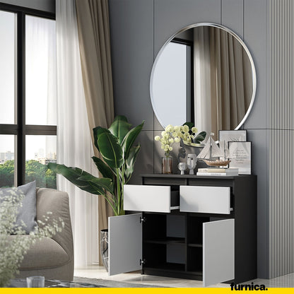 NOAH - Kommode / Sideboard mit 2 Schubladen und 2 Türen - Anthrazit Grau / Weiß Matt H75cm B80cm T35cm