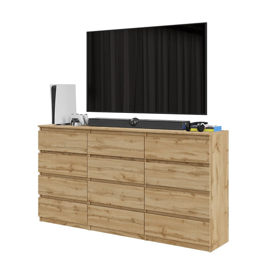 GABRIEL - Kommode / Sideboard mit 12 Schubladen (8+4) - Wotan Eiche H92cm B180cm T33cm