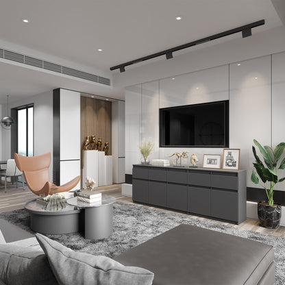 NOAH - Kommode mit 5 Schubladen und 5 Türen - Schlafzimmer Kommode Aufbewahrungsschrank Sideboard - Anthrazit H75cm B200cm T35cm