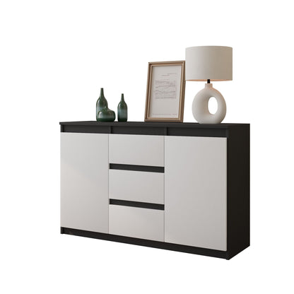 MIKEL - Kommode / Sideboard mit 3 Schubladen und 2 Türen - Anthrazit Grau / Weiß Matt H75cm B120cm T35cm
