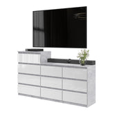 GABRIEL - Kommode / Sideboard mit 10 Schubladen (6+4) - Beton-Optik / Weiß Gloss H92/70cm B160cm T33cm