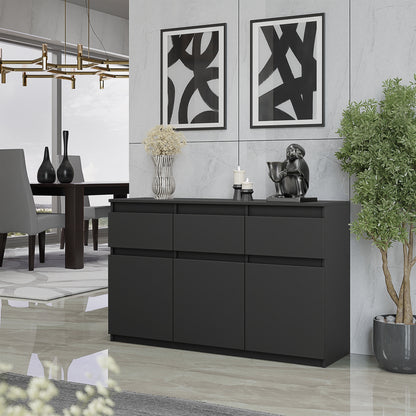 NOAH - Kommode / Sideboard mit 3 Schubladen und 3 Türen - Anthrazit Grau H75cm B120cm T35cm