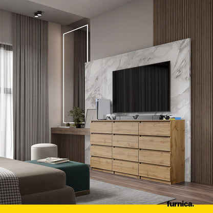 GABRIEL - Kommode / Sideboard mit 12 Schubladen (8+4) - Wotan Eiche H92cm B180cm T33cm