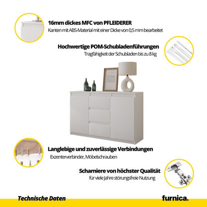 MIKEL - Kommode / Sideboard mit 3 Schubladen und 2 Türen - Anthrazit Grau H75cm B120cm T35cm