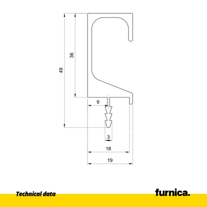 Einbauprofil T18 / 350 cm - Inox Anode