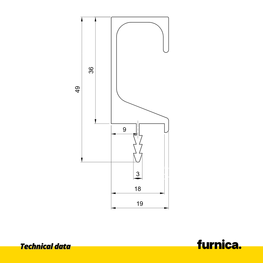 Einbauprofil T18 / 350 cm - Chrom Anode