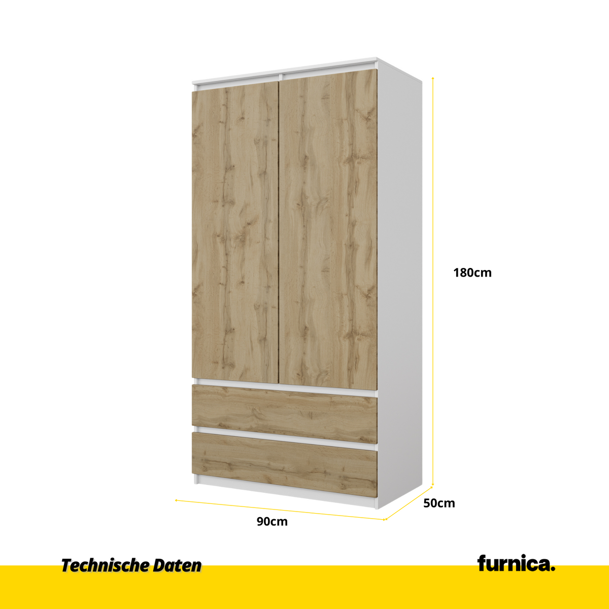 Kleiderschrank 90 cm JOELLE, Weiß Matt/Wotan – Furnica