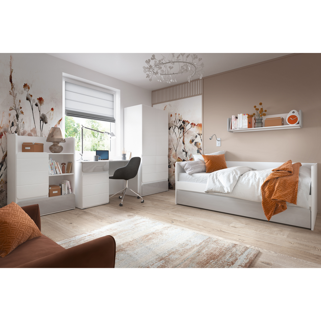ALBI - Kinderzimmermöbel-Set - Weiß Matt / Kühles Grau Glanz