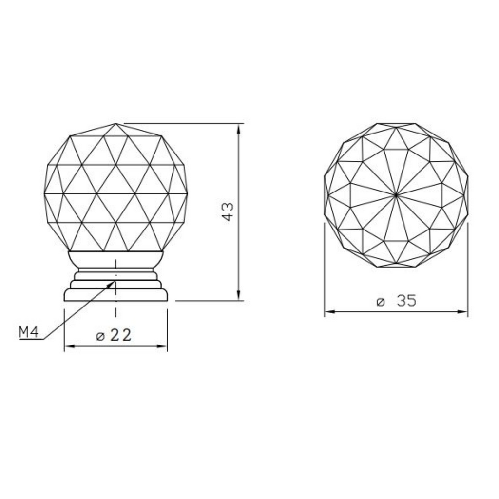 Runder Möbelknopf in Kristallglasoptik - Ø35mm - Chrom