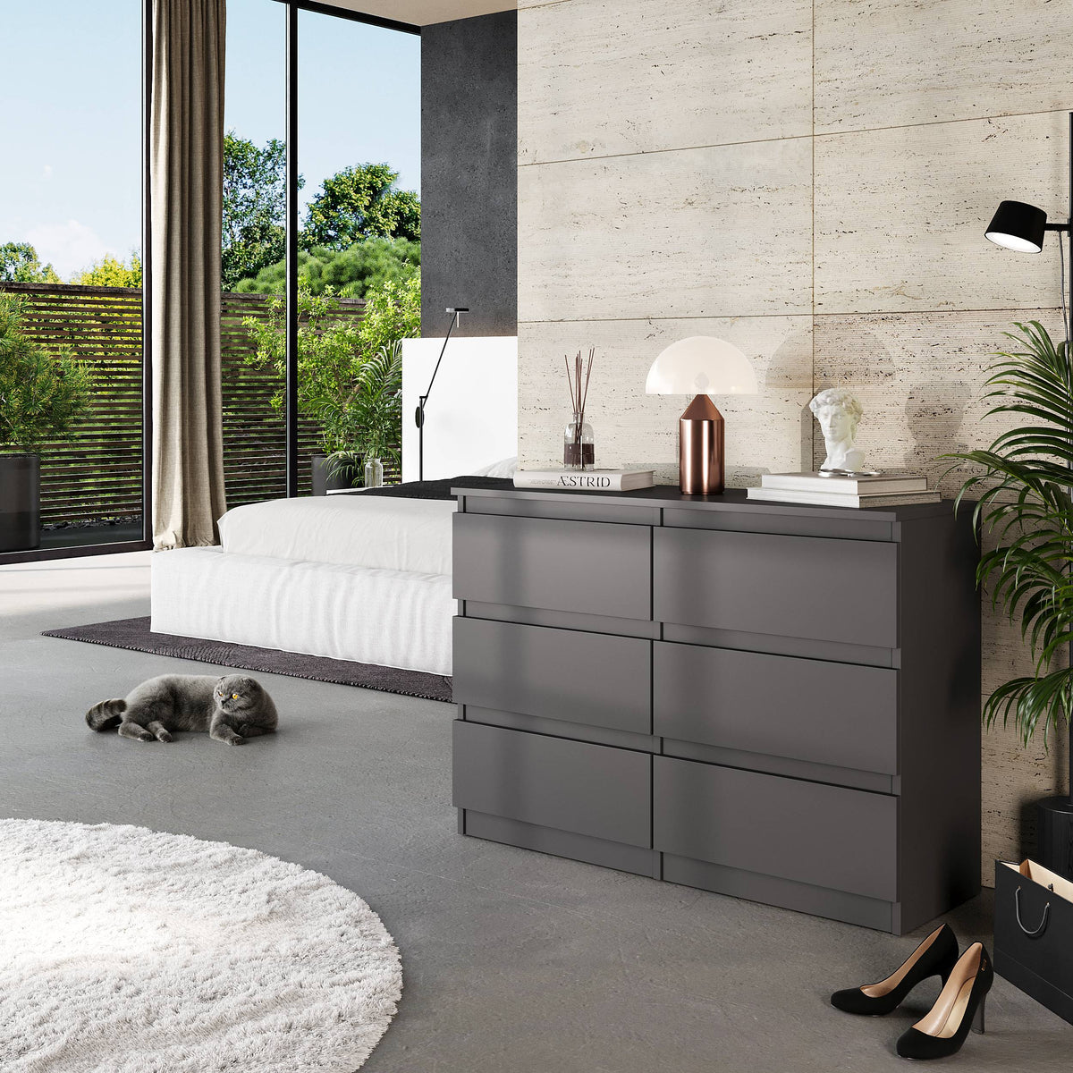 Kommode 100 cm GABRIEL, 6 Schubladen, Anthrazit – Furnica