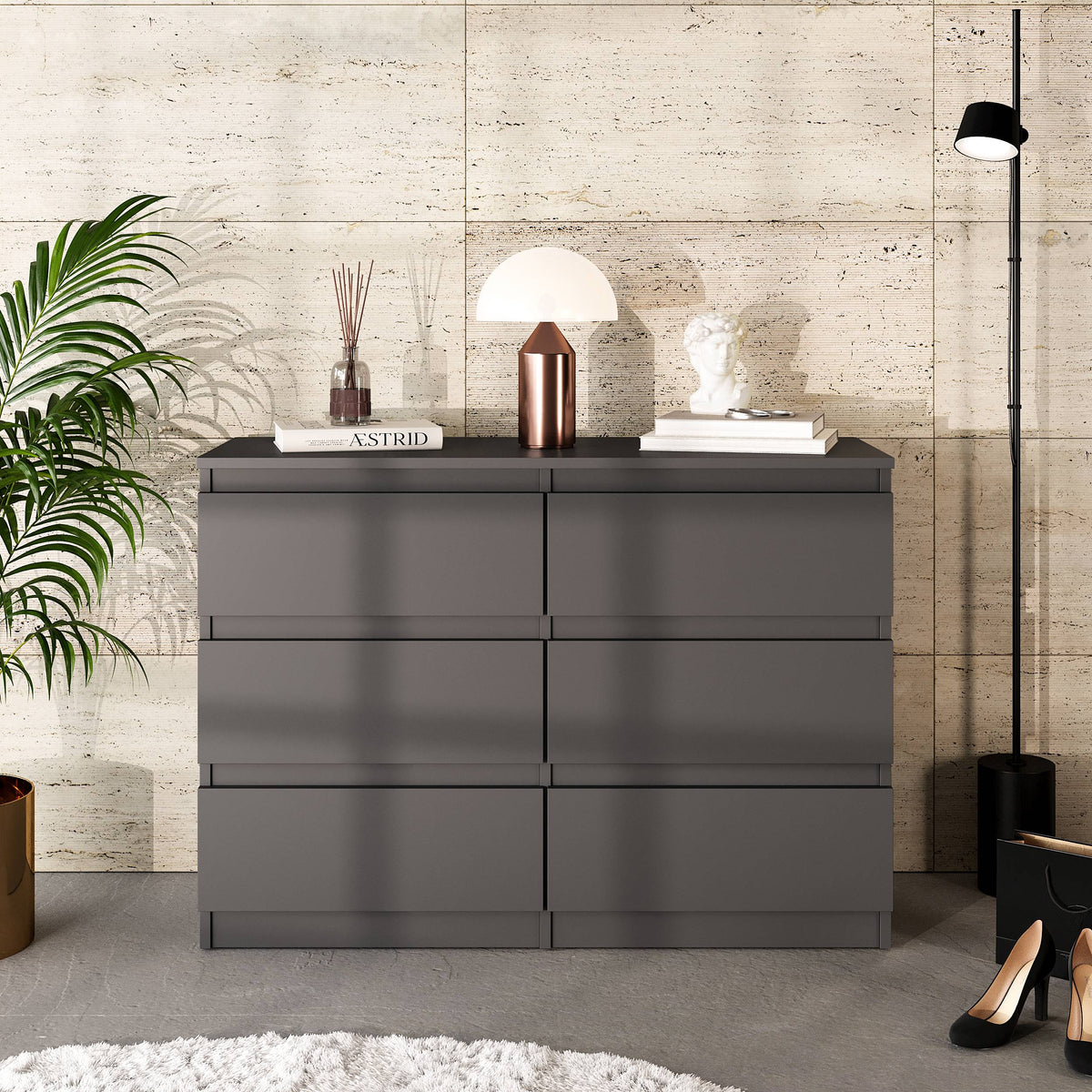 Kommode 100 cm GABRIEL, 6 Schubladen, Anthrazit – Furnica