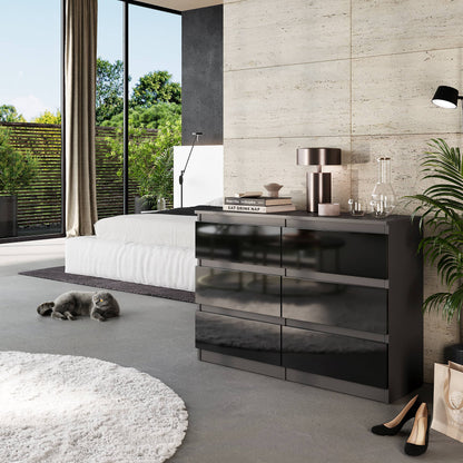 GABRIEL - Kommode / Sideboard mit 6 Schubladen - Anthrazit / Schwarz Gloss H71cm B100cm TD33cm