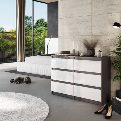 GABRIEL - Kommode / Sideboard mit 6 Schubladen - Anthrazit / Weiß Gloss H71cm B100cm TD33cm