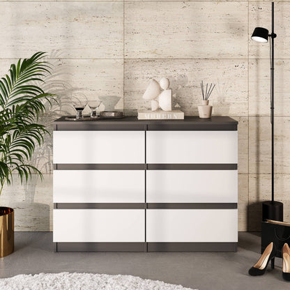 GABRIEL - Kommode / Sideboard mit 6 Schubladen - Anthrazit / Weiß Matt  H71cm B100cm TD33cm