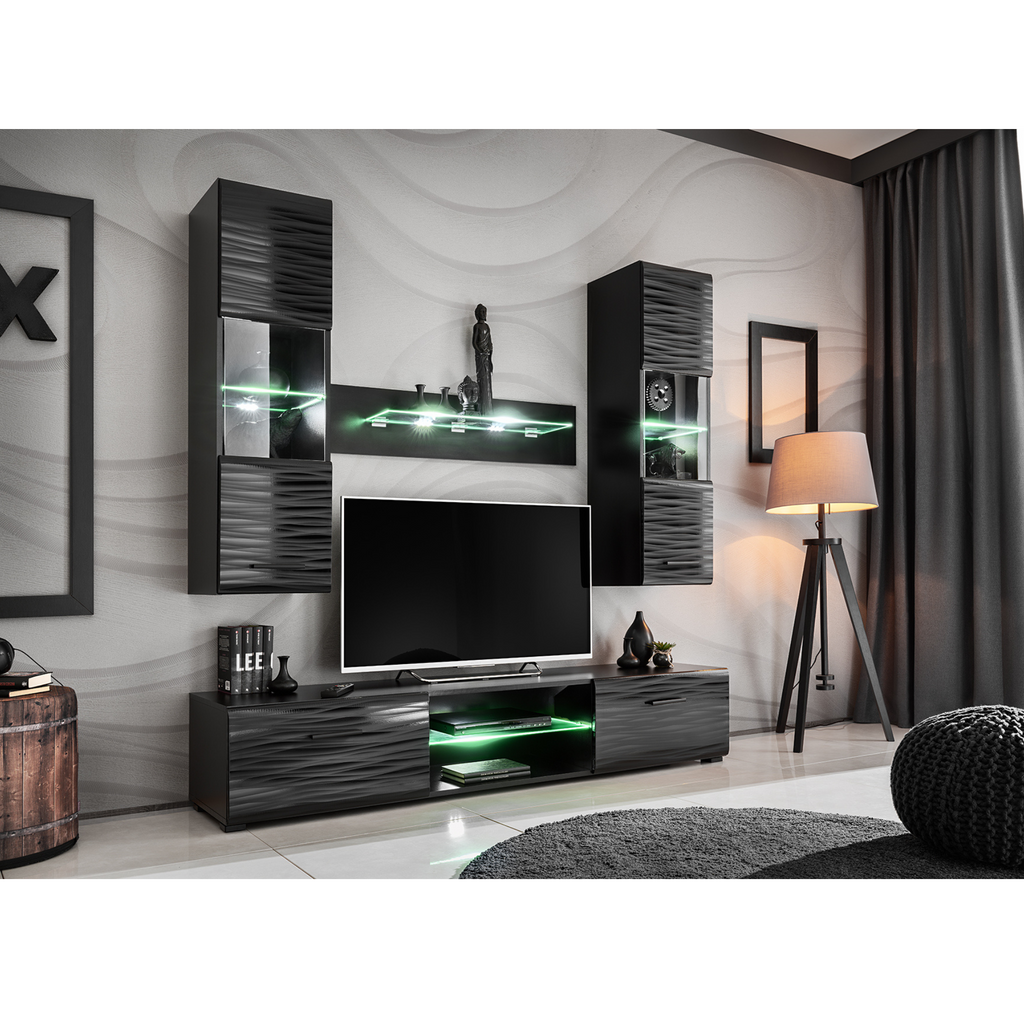 wohnwand blade mini - wohnzimmer-möbel-set - schwarz matt / sahara