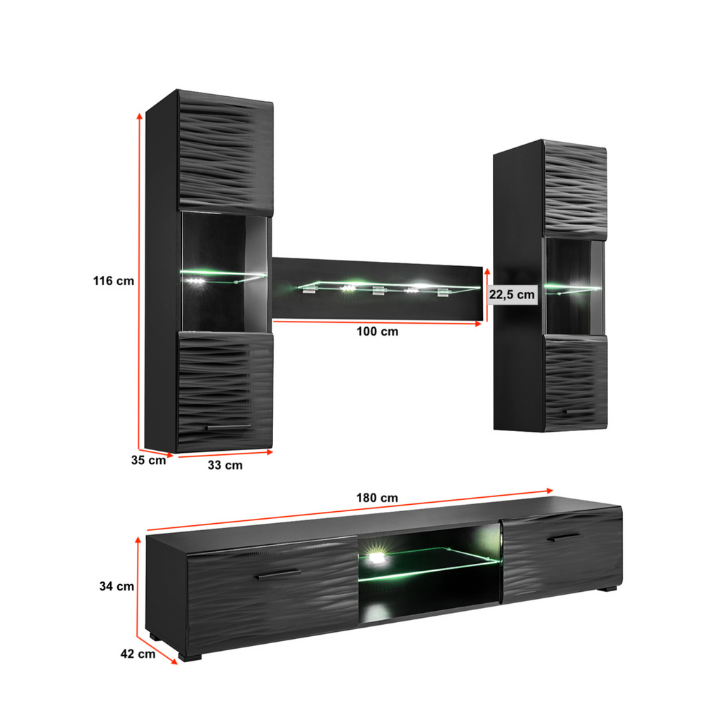 Wohnwand BLADE MINI - Wohnzimmer-Möbel-Set - Schwarz Matt / Sahara 3D