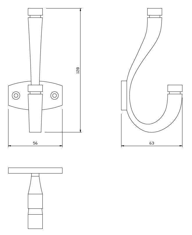 Doppelter Hut- und Mantelhaken - 128 mm - Schwarz