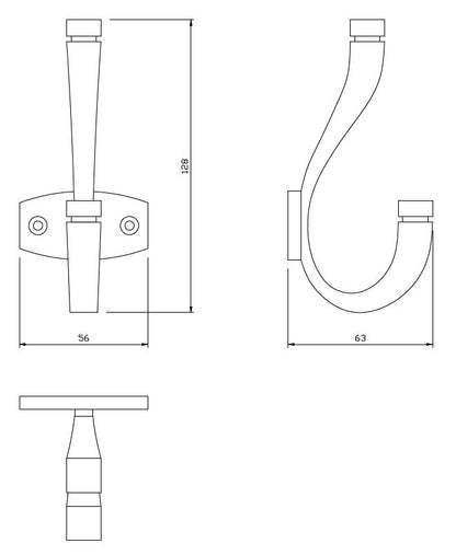 Doppelter Hut- und Mantelhaken - 128 mm - Schwarz