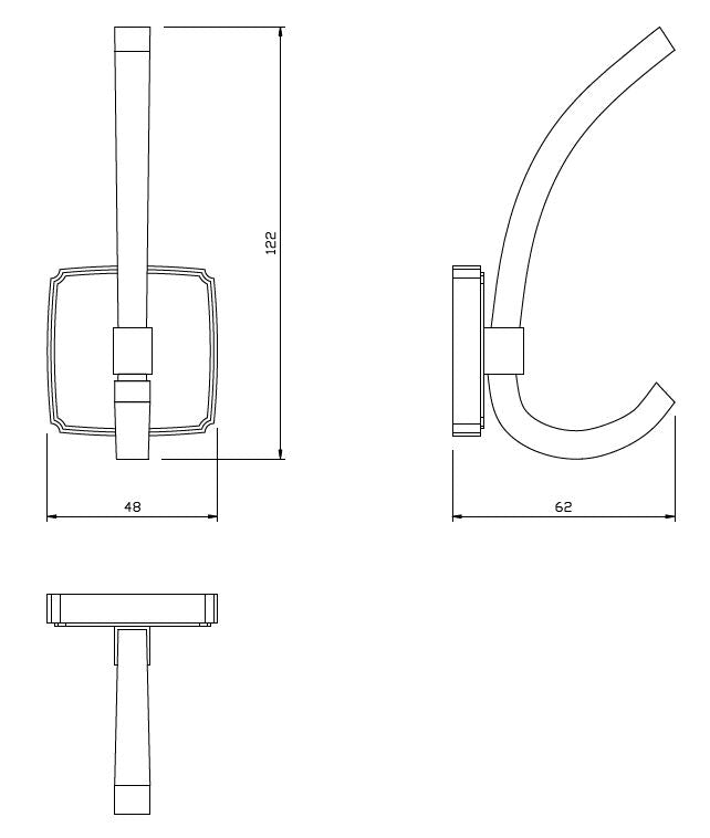 Doppelter Hut- und Mantelhaken - 122 mm - Gebürsteter Stahl