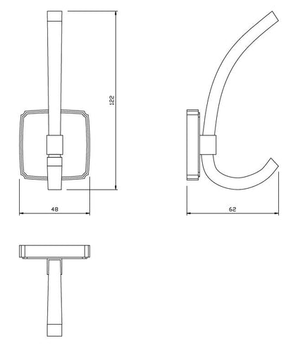 Doppelter Hut- und Mantelhaken - 122 mm - Gebürsteter Stahl