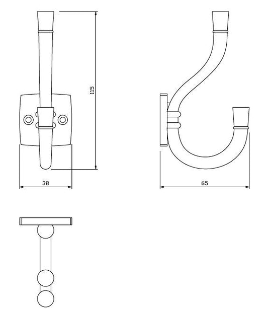 Doppelter Hut- und Mantelhaken - 115 mm - Chrom