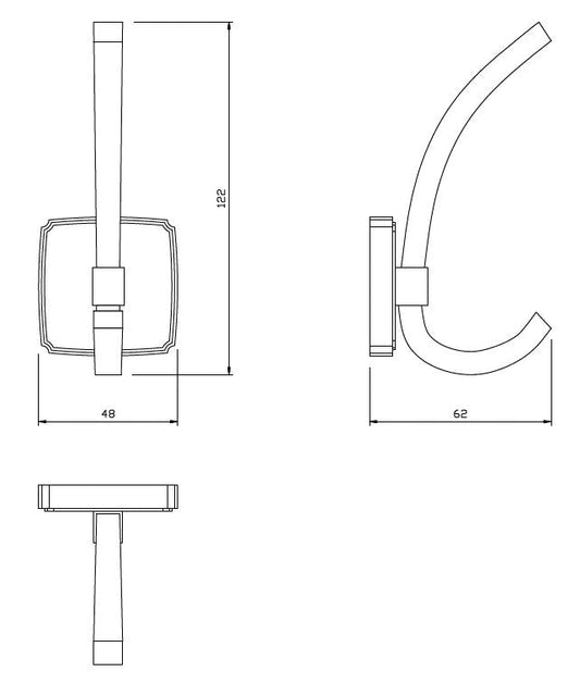 Doppelter Hut- und Mantelhaken - 122 mm - Satin