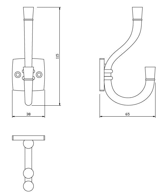 Doppelter Hut- und Mantelhaken - 115 mm - Schwarz