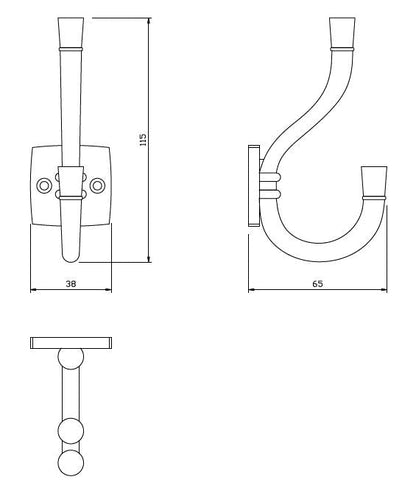 Doppelter Hut- und Mantelhaken - 115 mm - Schwarz