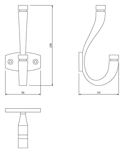 Doppelter Hut- und Mantelhaken - 128 mm - Chrom