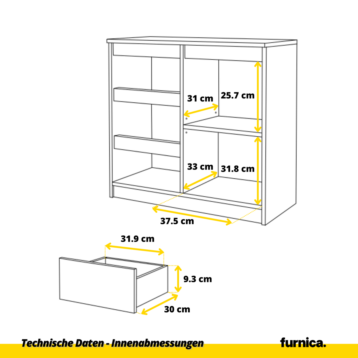 Kommode 80 cm MIKEL, 3 Schubladen 1 Tür, Wotan – Furnica