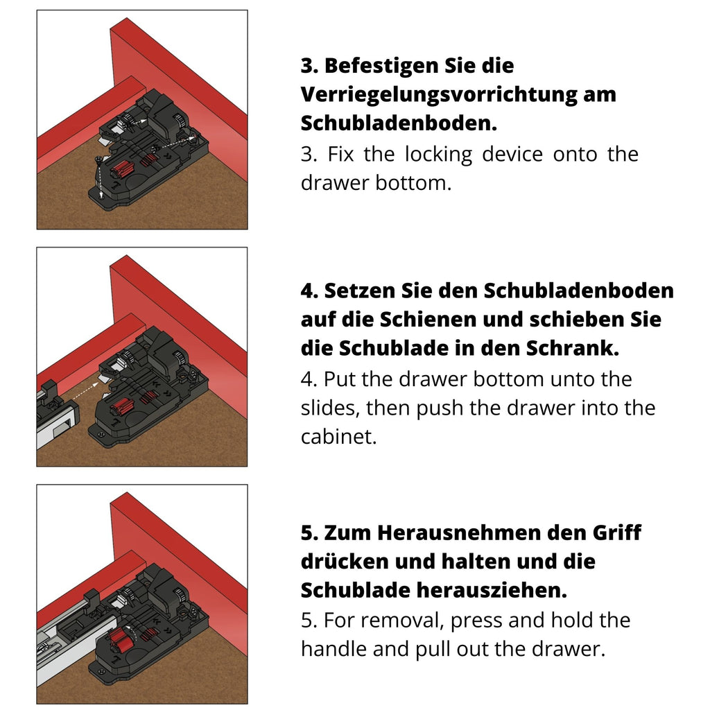 Soft-Close Unterflurführungen Schubladenschienen, Vollauszug 600mm