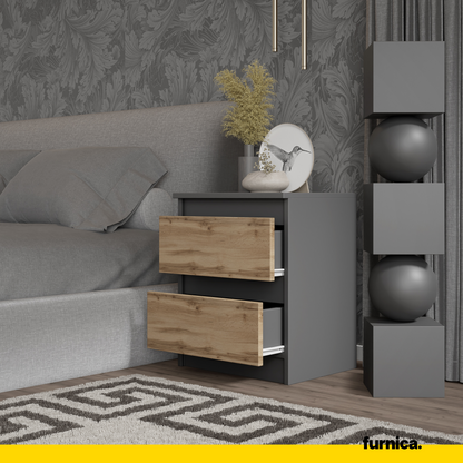 GABRIEL BIG - Nachttisch / Nachtschrank mit 2 Schubladen - Anthrazit Grau / Wotan Eiche - H50cm B41cm T33cm