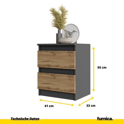 GABRIEL BIG - Nachttisch / Nachtschrank mit 2 Schubladen - Anthrazit Grau / Wotan Eiche - H50cm B41cm T33cm