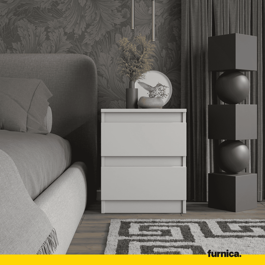 GABRIEL BIG - Nachttisch / Nachtschrank mit 2 Schubladen - Weiß Matt - H50cm B41cm T33cm