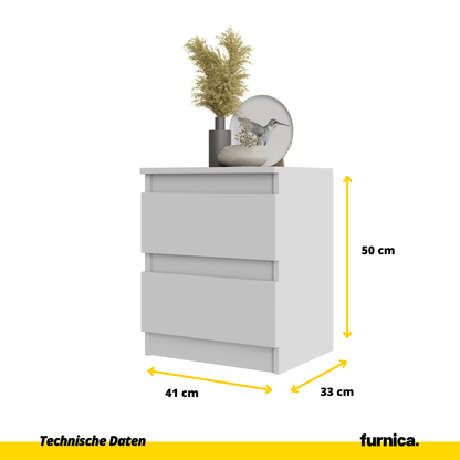 GABRIEL BIG - Nachttisch / Nachtschrank mit 2 Schubladen - Weiß Matt - H50cm B41cm T33cm