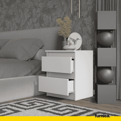 GABRIEL BIG - Nachttisch / Nachtschrank mit 2 Schubladen - Weiß Matt - H50cm B41cm T33cm