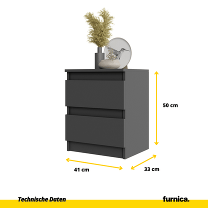 GABRIEL BIG - Nachttisch / Nachtschrank mit 2 Schubladen - Anthrazit Grau - H50cm B41cm T33cm