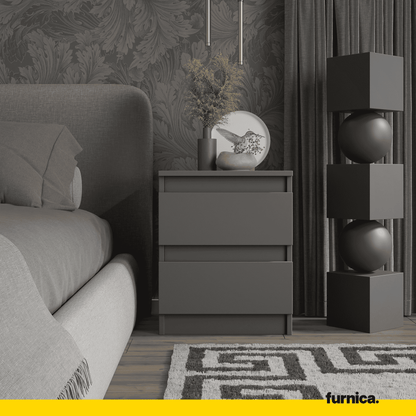 GABRIEL BIG - Nachttisch / Nachtschrank mit 2 Schubladen - Anthrazit Grau - H50cm B41cm T33cm