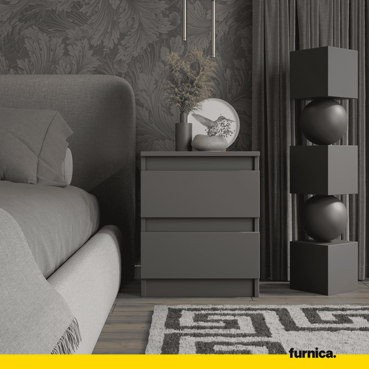 GABRIEL BIG - Nachttisch / Nachtschrank mit 2 Schubladen - Anthrazit Grau - H50cm B41cm T33cm