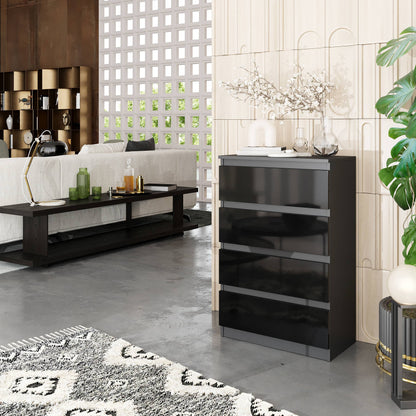GABRIEL - Kommode / Sideboard mit 4 Schubladen - Anthrazit / Schwarz Gloss H92cm B60cm T33cm