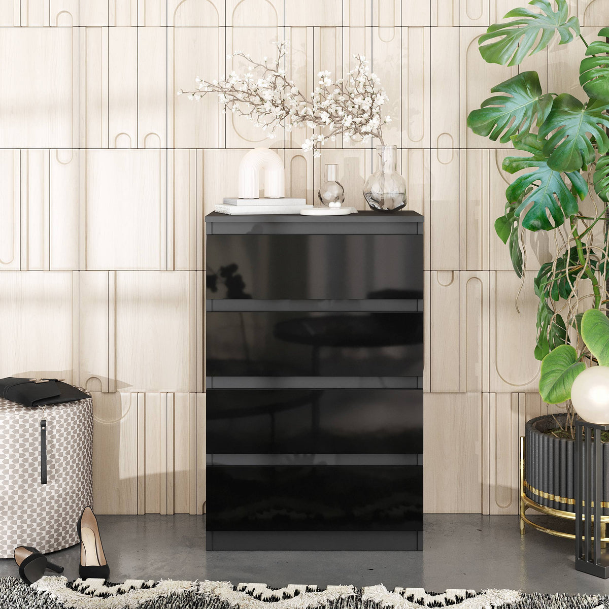 Kommode 60 cm GABRIEL, Anthrazit/Schwarz Gloss – Furnica