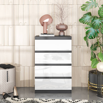 GABRIEL - Kommode / Sideboard mit 4 Schubladen - Anthrazit / Weiß Gloss H92cm B60cm T33cm