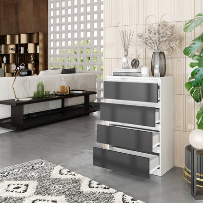 GABRIEL - Kommode / Sideboard mit 4 Schubladen - Weiß Matt / Anthrazit H92cm B60cm T33cm