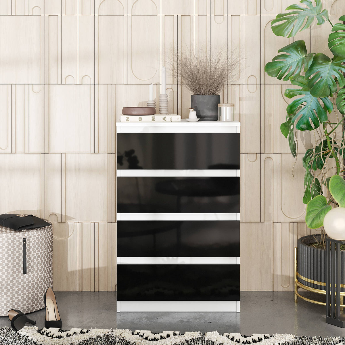 Kommode 60 cm GABRIEL, 4 Schubladen, Weiß Matt – Furnica