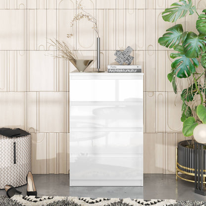 GABRIEL - Kommode / Sideboard mit 4 Schubladen - Weiß Matt / Weiß Gloss H92cm B60cm T33cm