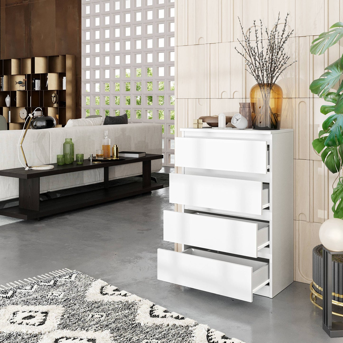 GABRIEL - Kommode / Sideboard mit 4 Schubladen - Weiß Matt H92cm B60cm T33cm