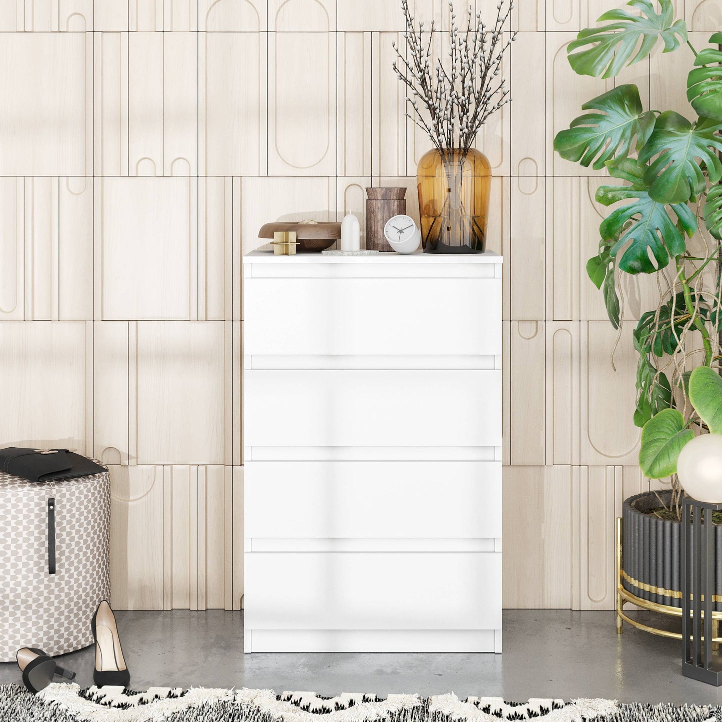 GABRIEL - Kommode / Sideboard mit 4 Schubladen - Weiß Matt H92cm B60cm T33cm