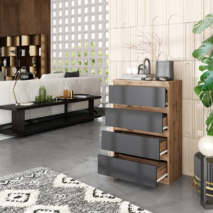 GABRIEL - Kommode / Sideboard mit 4 Schubladen - Wotan Eiche / Anthrazit H92cm B60cm T33cm