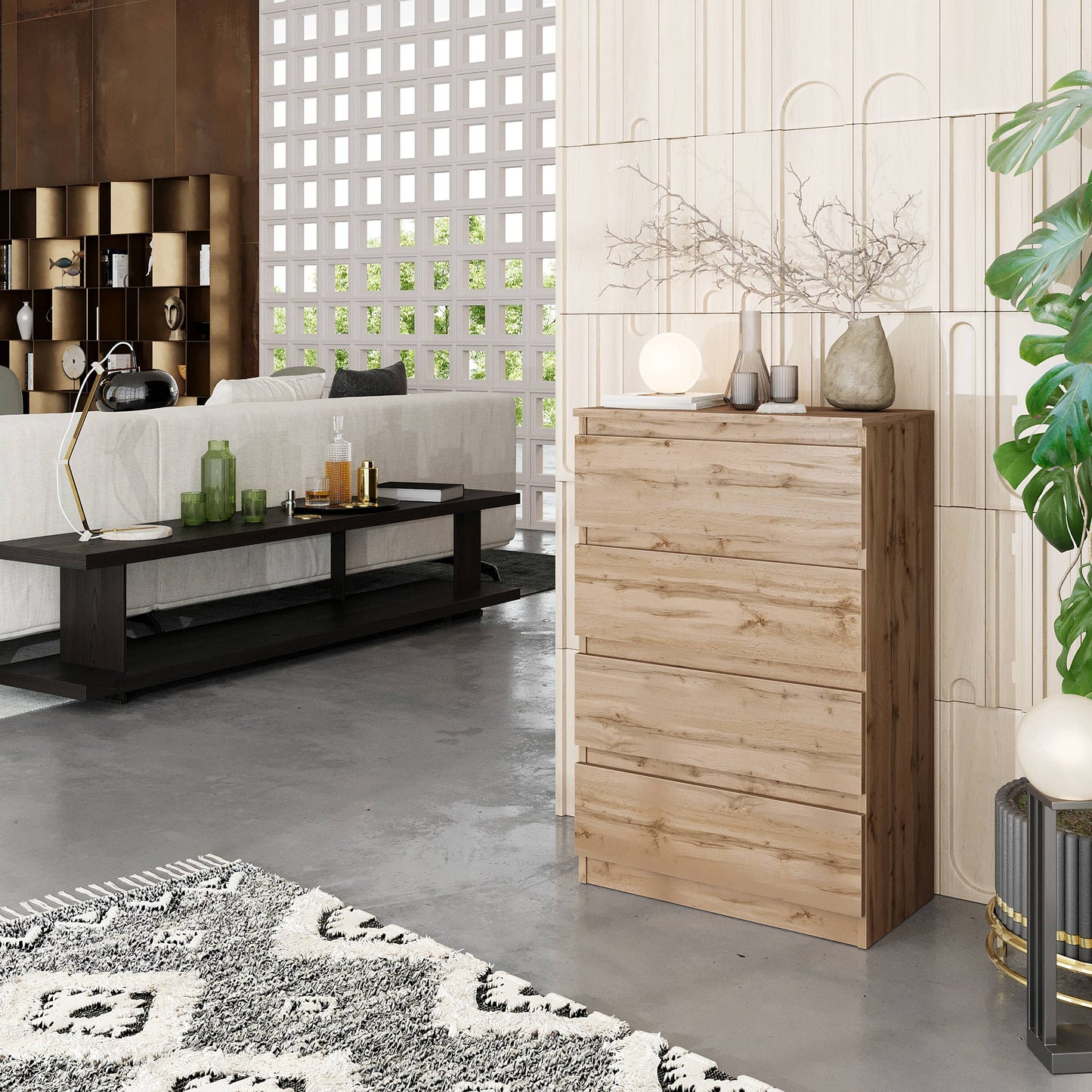 GABRIEL - Kommode / Sideboard mit 4 Schubladen - Wotan Eiche H92cm B60cm T33cm